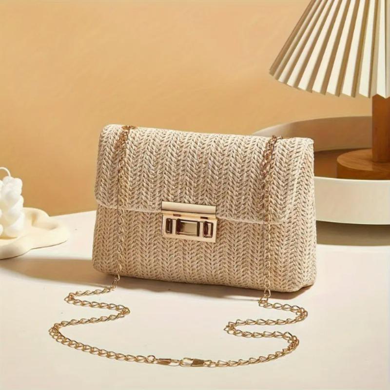 

Sweet Wind Oblique Cross Fashion Versatile Straw Double Head Lock Shoulder Bag Summer New Trend Woven Messenger Bag