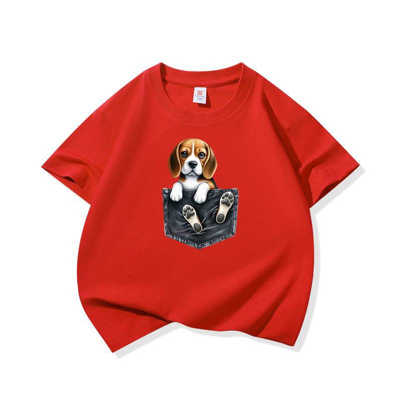 Kinder Katoenen T-shirt Schattige Zak Beagle Puppy Hond Grafisch Ronde Hals Korte Mouw T-shirt Casual Ademend Jongens Meisjes Zomer Top