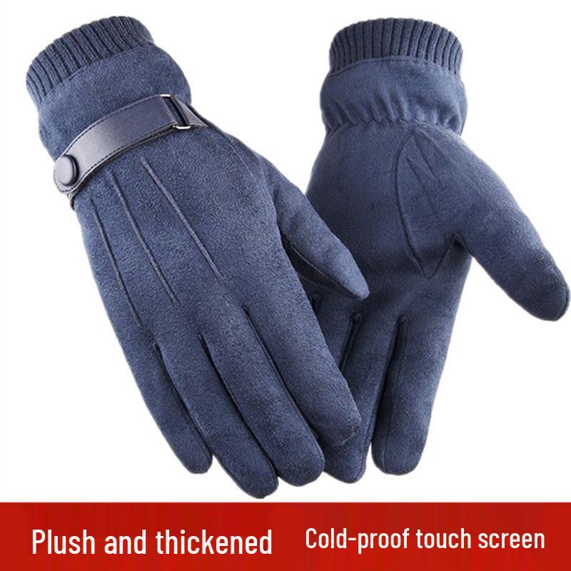 Men's Winter Suede Gloves: Warm, Fleece-Lined, Windproof, Touchscreen-Compatible for Driving & Cycling