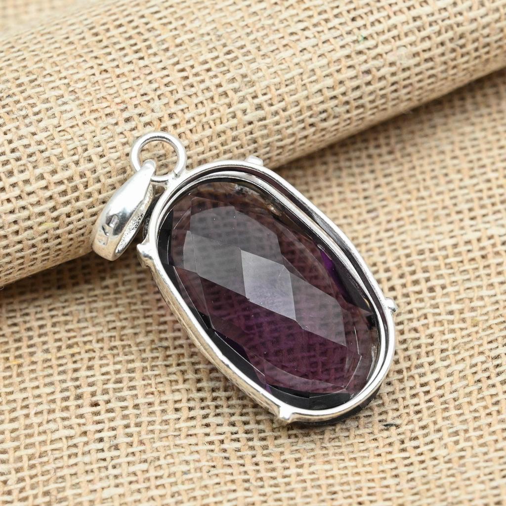 Pingente feminino de prata esterlina 925 com pedra preciosa ametista facetada para presentes