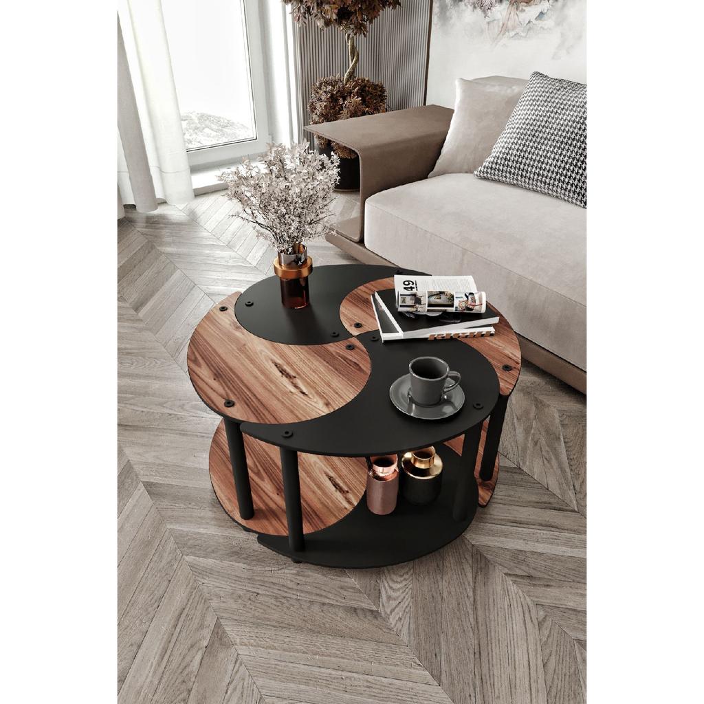Yin Yang Unity Serenity Coffee Table Set Of 4 Black Walnut 70 Cm