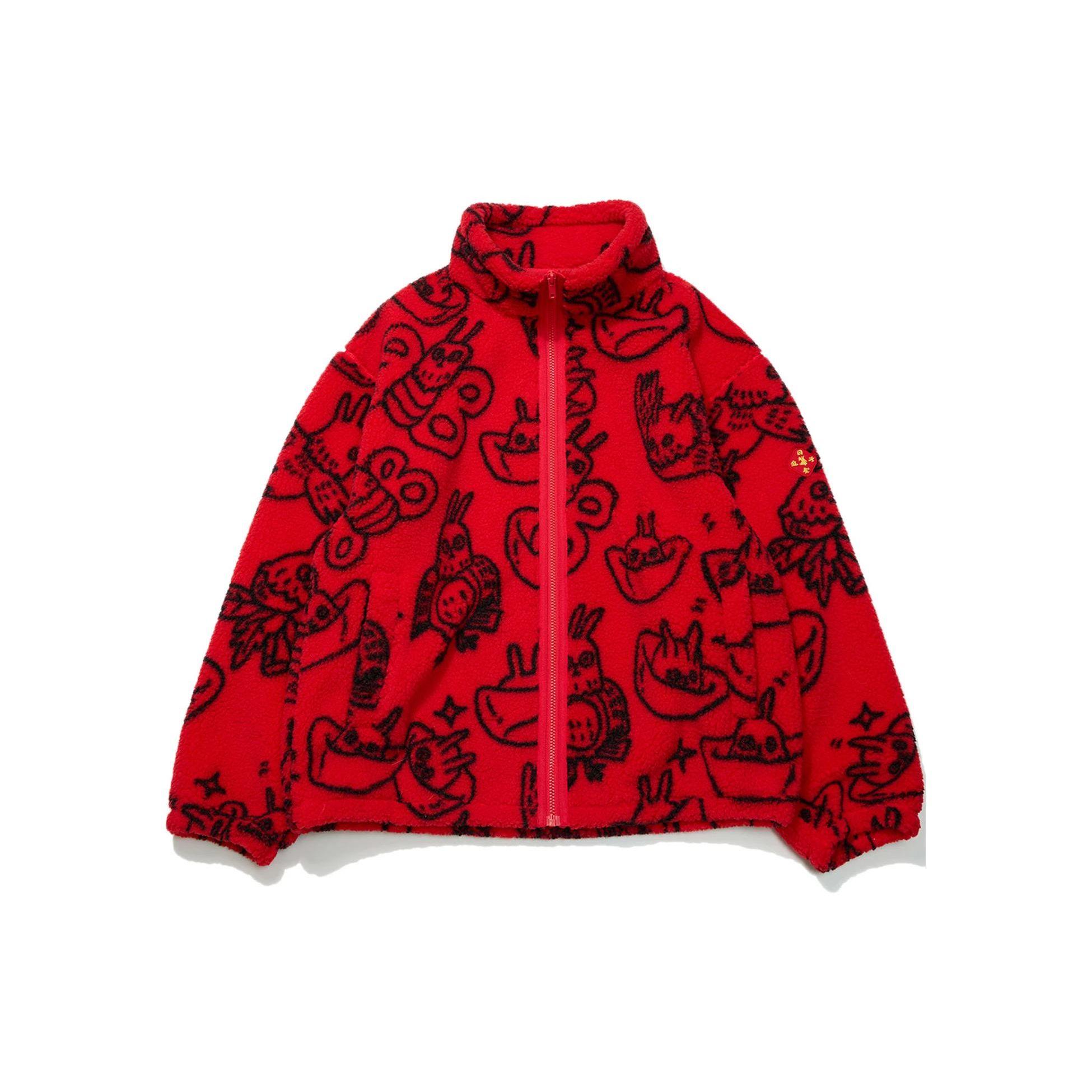 Li-Ning AFDT007-2 Unisex Rijindoujin Fleece Track Jacket Red/Black XL