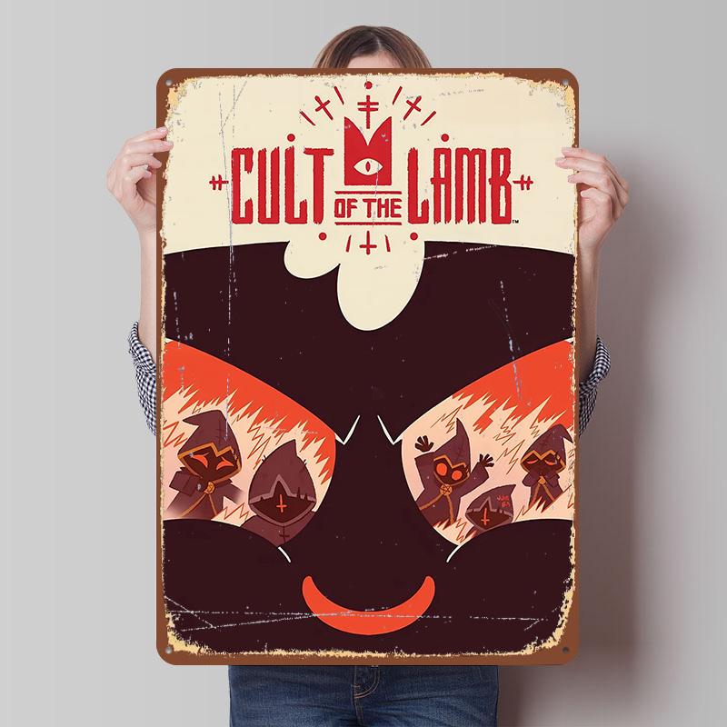 Cult of the Lamb Spiel Gedrucktes Poster Individuelle Retro-Wandkunst Vintage Blechschilder für Heimzimmer Zubehör Badezimmerdekoration