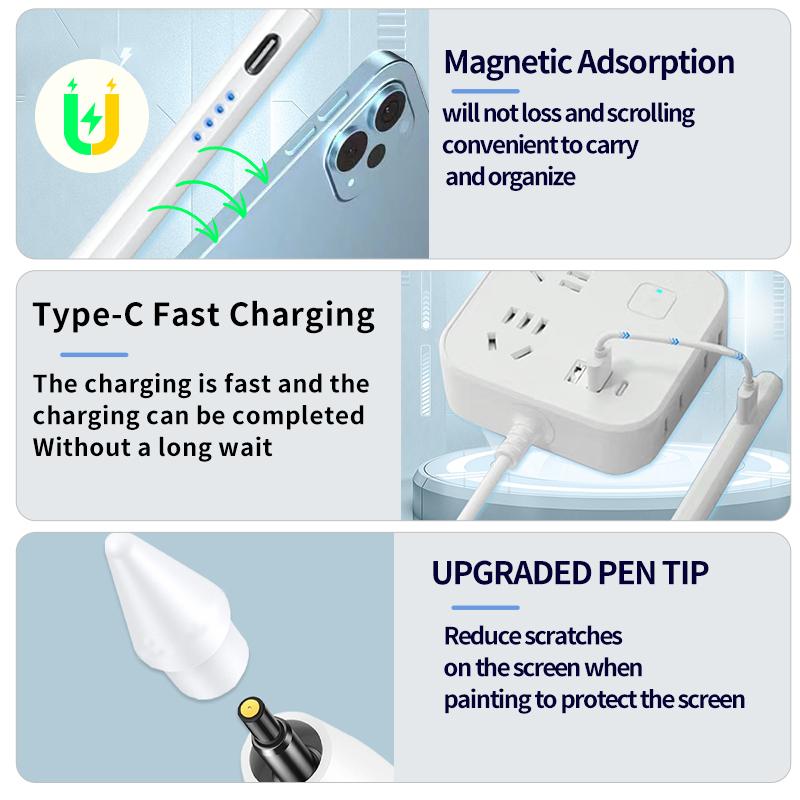 Stylus Pen For Apple Pencil with Led Indicators Palm Rejection Touch Pencil for 2022 2021 2020 2019 2018 iPad 30Min Fast Charge
