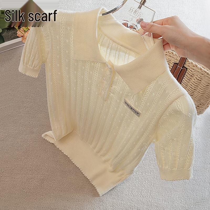 Sibaishi Women s Short Sleeve Lapel Knit Top One Size