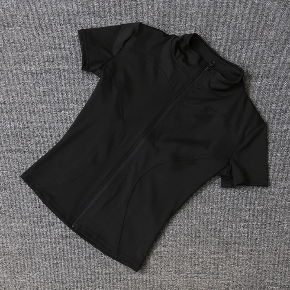 High-Quality Women's Yoga Shirts - Quick Drying Slim Fit Short Sleeve Full Zipper Standing Collar Workout Tops