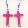 Fashion Rosary Beads Cross Pendant Necklace Women Link Chain Plastic Material Necklace Girl Religious Jewelry Party Gift