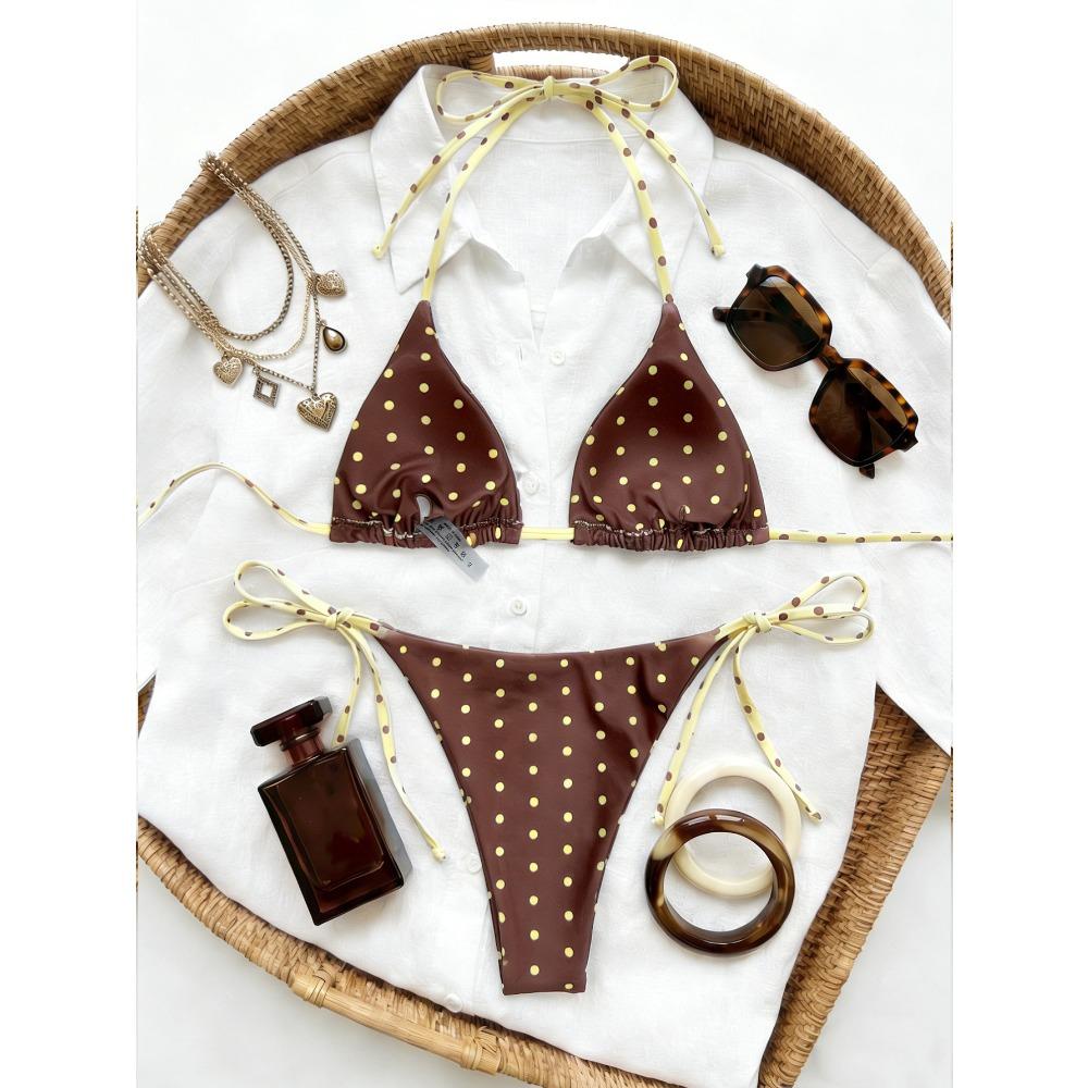 Dot Polka Tie Side Women Bikini Set Sexy Split Triangle Swimsuit For Beach Spa Multi Colors
