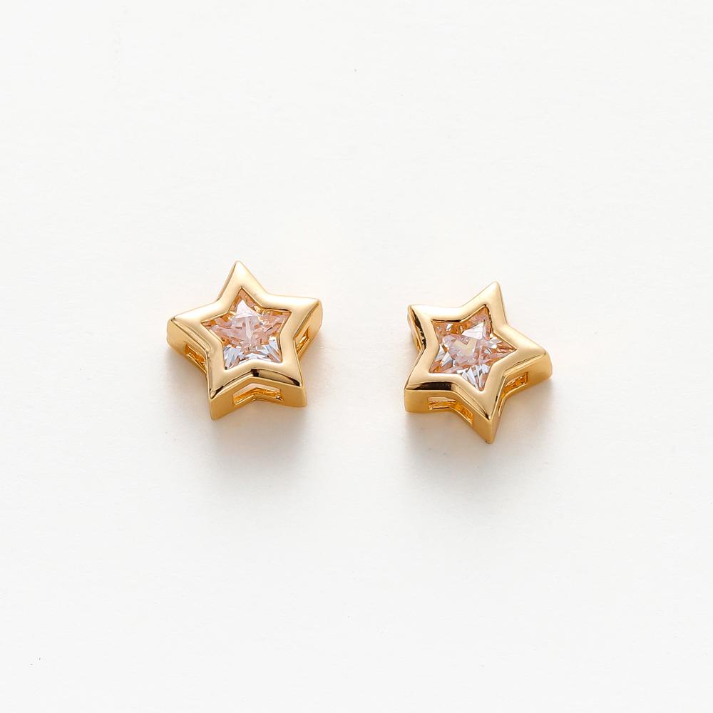 

2/4/6pcs 18K Gold Plated Rhinestone Heart Pentagram Beads Brass Metal Cubic Zirconia Spacer Beads DIY Jewelry Making Accessories 2pcs
