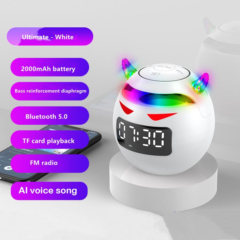 Portable Cute Little Devil AI Smart Bluetooth Speaker 3D Stereo Subwoofer Mini LED Digital Clock Alarm Clock Waterproof HIFI Music Box