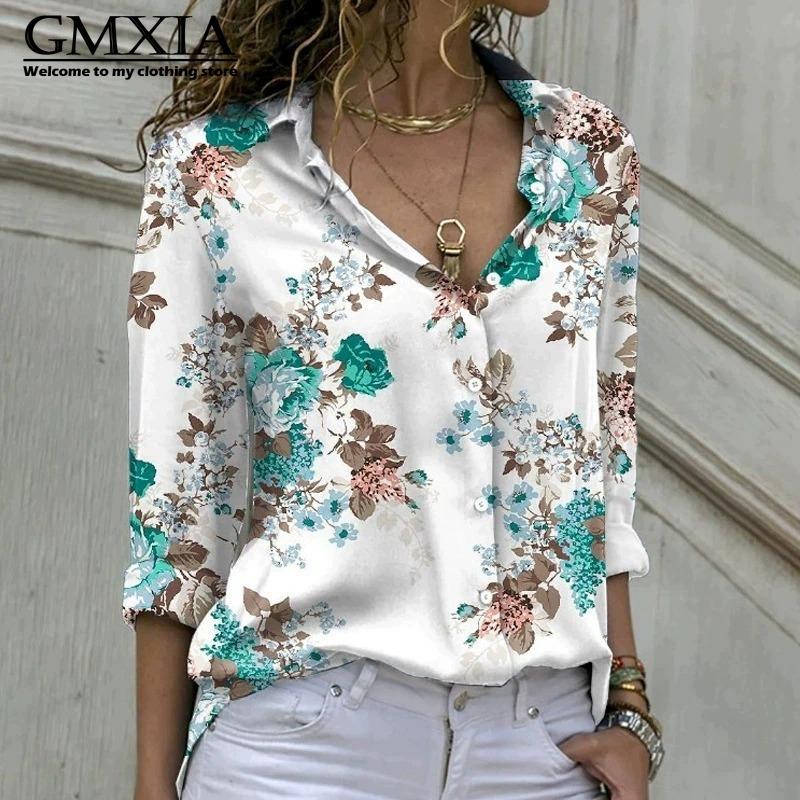 GMXIA 38 Color Women's Fashion Casual Long Sleeve POLO Neck Leisure Blouses & Shirts