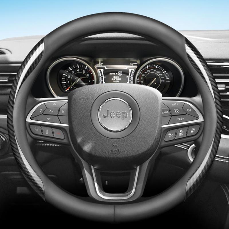 Leather Car Steering Wheel Cover for Jeep Grand Cherokee Wrangler Compass Avenger Renegade 2012 - 2023 2024 2025 Accessories