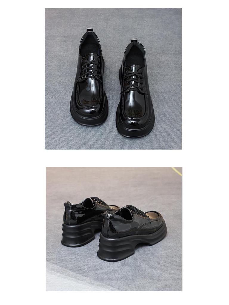 2025 Autumn Women's British Style Patent Leather Platform Loafers with High Heels