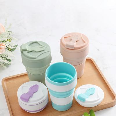 350 ml Klappbecher aus lebensmittelechtem Silikon, mit Deckel, wiederverwendbarer tragbarer Kaffeebecher, Heißgetränk, geeignet für Reisen und Camping
