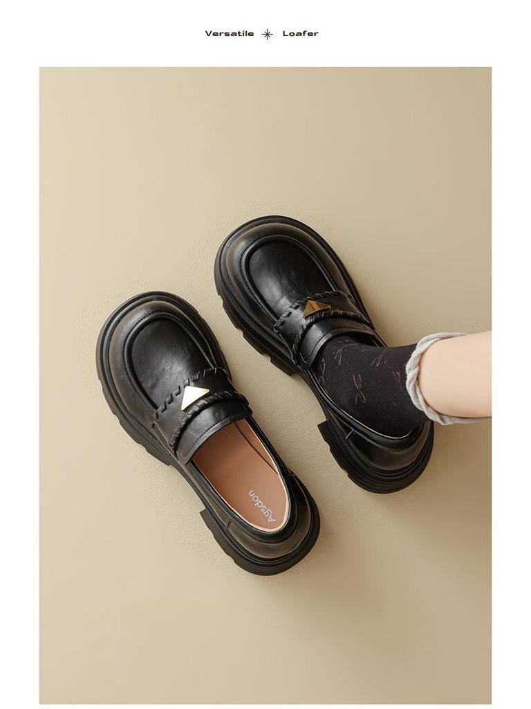 Augusden Women's Brown Loafers 2025: Stylish Autumn/Winter JK Leather Shoes in British Style