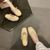Sheepskin~ inner height increase 5cm slippers women's straw woven square head cool slippers lazy bag head half drag summer outer wear