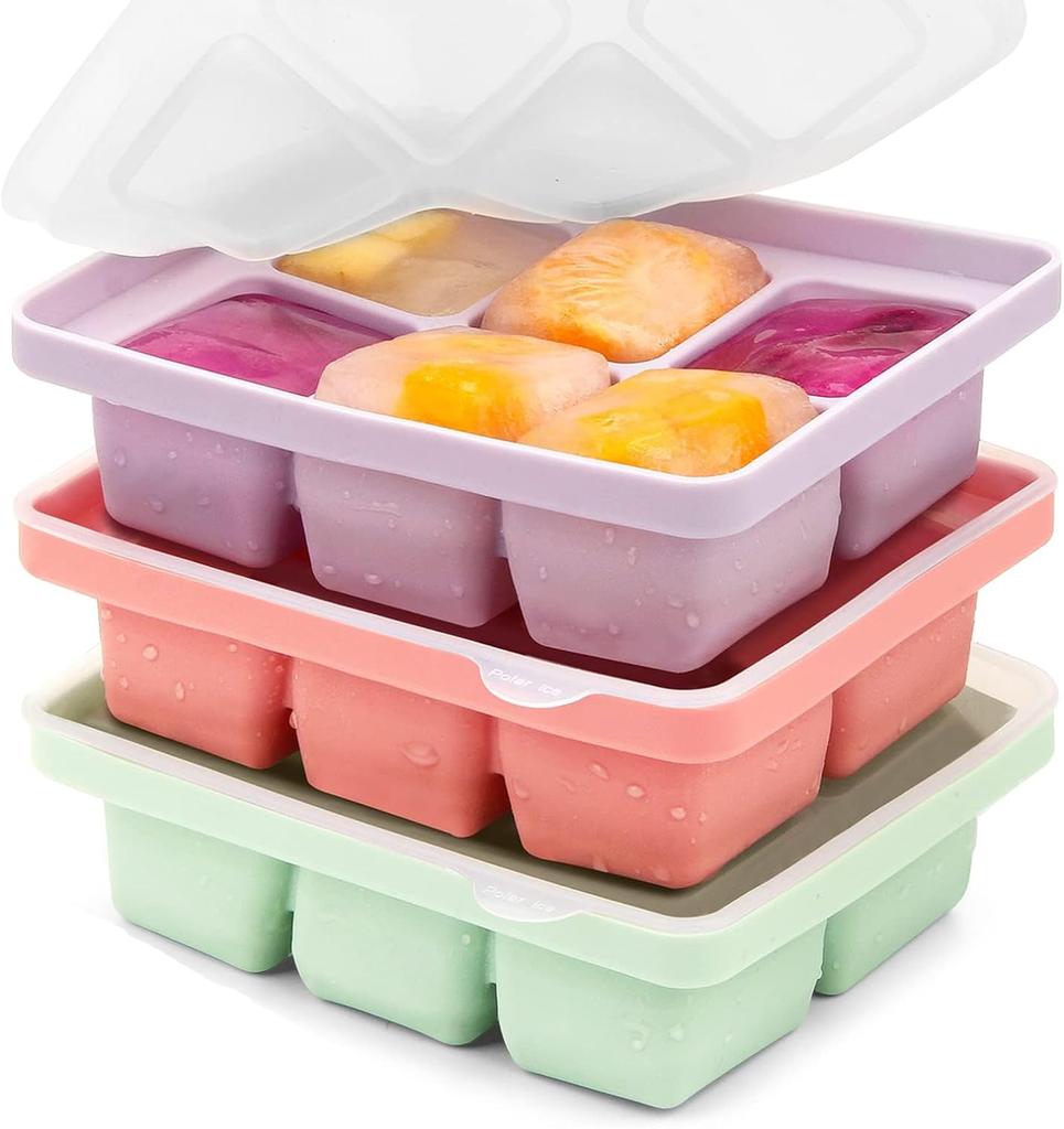 Ice Cube Tray, Easy-Release Silicone Large Ice Moulds with Removeable Lids, Perfect for Chilled Drinks, Freezer,