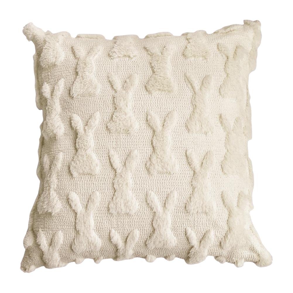 

18x18cm Happy Easter Rabbit Pattern Throw Pillow Cover Wool Square Cushion Cover Soft Plush Sofa Pillowcase Home Room Decoration