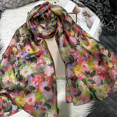 Rosa Grün Winter Langer Seidenschal Accessoires Florales Design 100% Seidenschal Sommer Strand Seidenschal Hijab Schal Bufanda