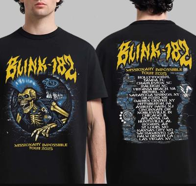 Blink 182 Mission Impossible Tour 2025 Road Tee Skeleton Punk Rock T-Shirt