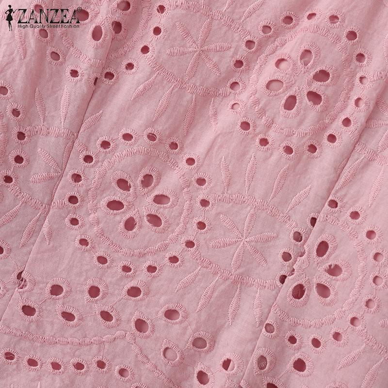 ZANZEA Women Casual Square Neck 3/4 Sleeve Loose Patchwork Lace Crochet Blouse