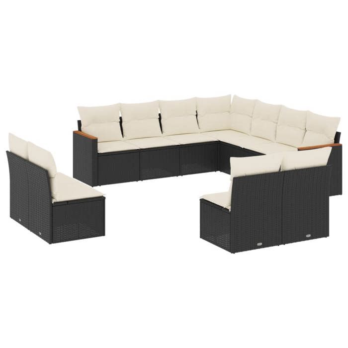 VidaXL Garden Lounge Set with Cushions 11 Pcs, Patio Sofas, Patio Furniture Set, Outdoor Furniture, Black 3258486