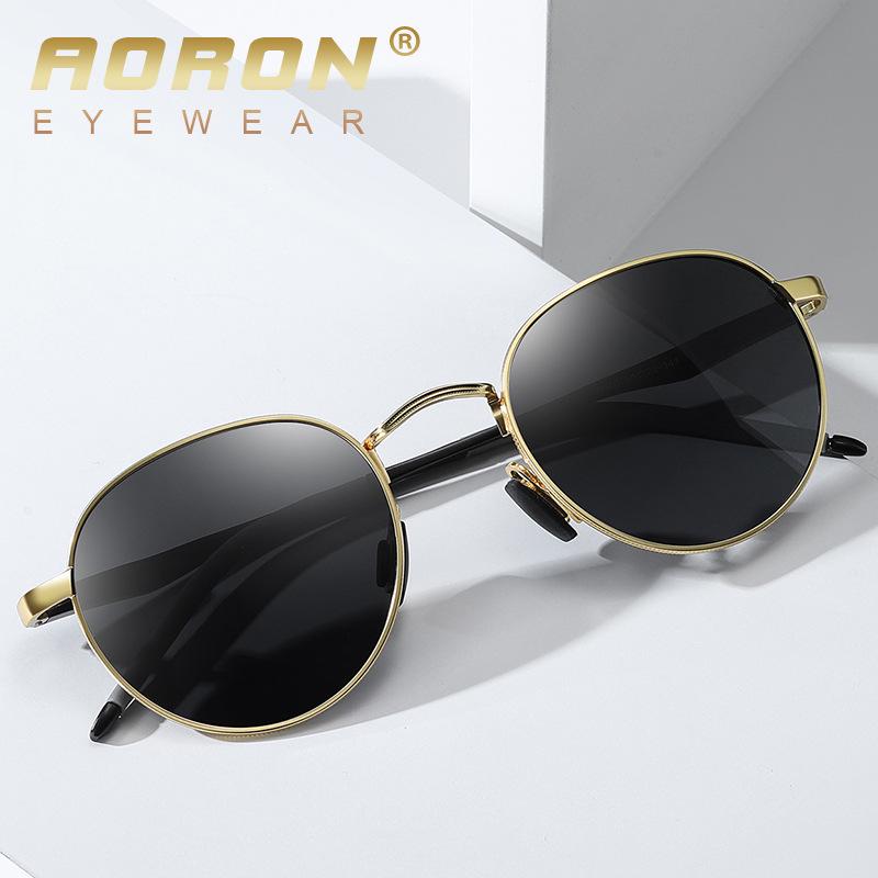 Aolong Retro Polarized Round Sunglasses, Unisex Mirror Reflective Aluminum-Magnesium A553