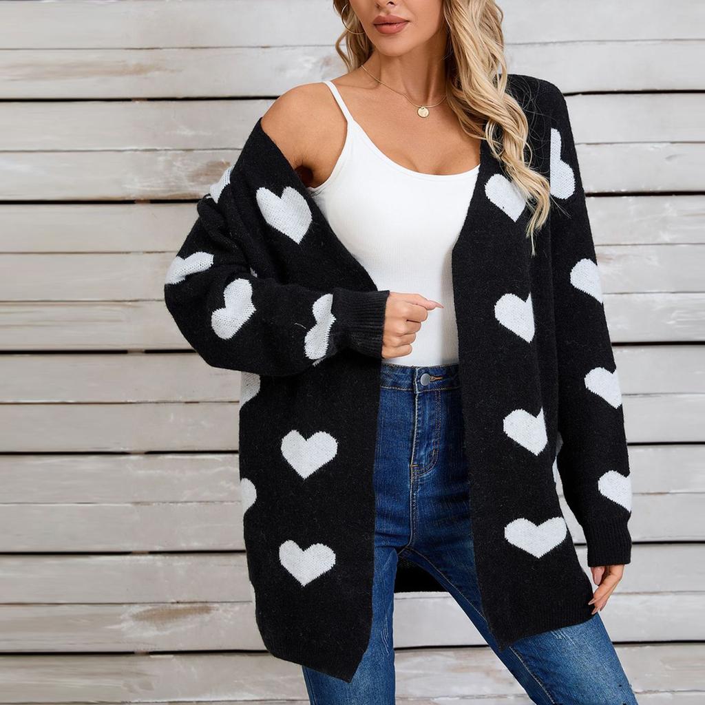 Women's Casual Fashion Cardigan Heart Sweater Knitted Cardigan Bottoming Shirt