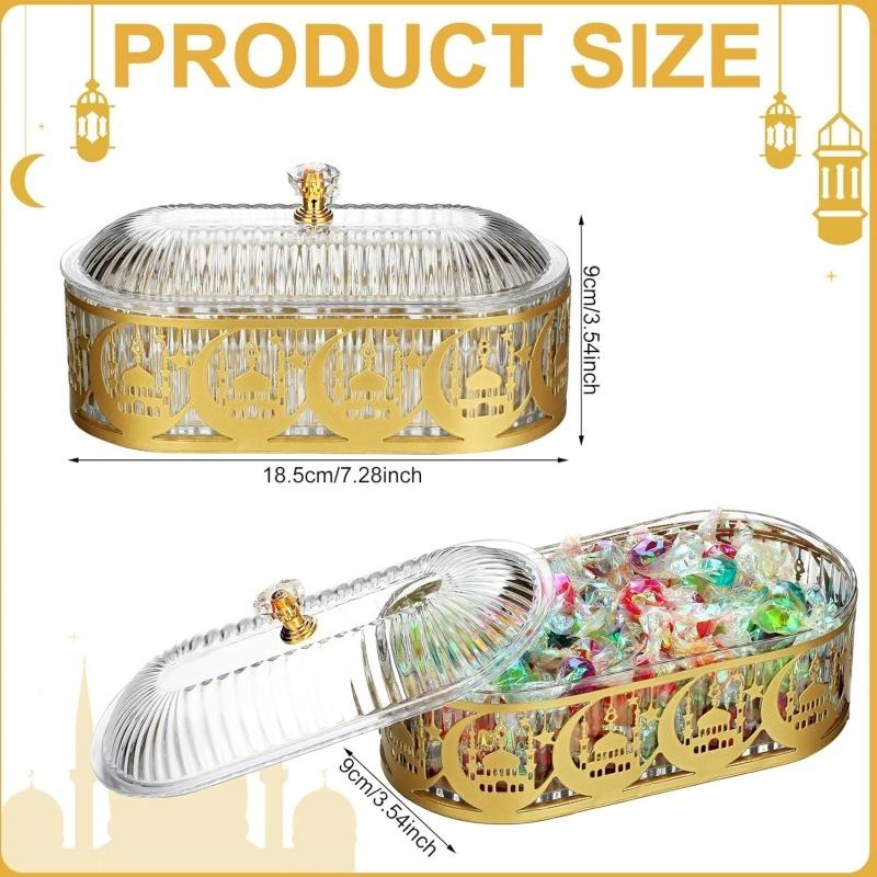 1Pc Eid Mubarak Serving Platter with Lid Ramadan Dessert Tray Food Storage Box Jar