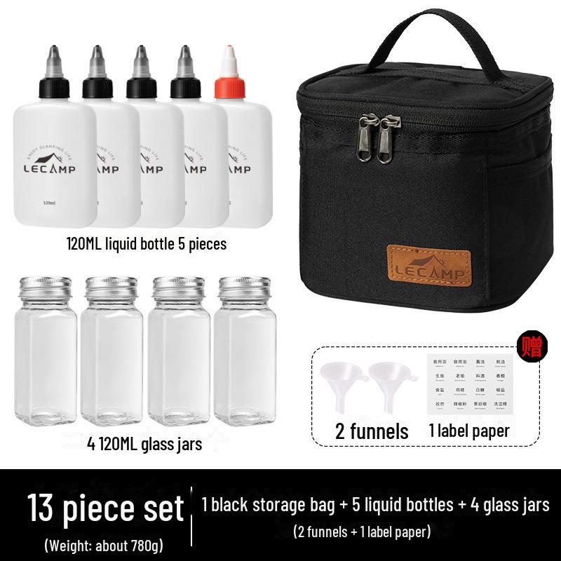 Draagbare Buitenkruidenflesjesset voor Kamperen en Picknicks met Afgesloten Olieflesjes en Opbergtas