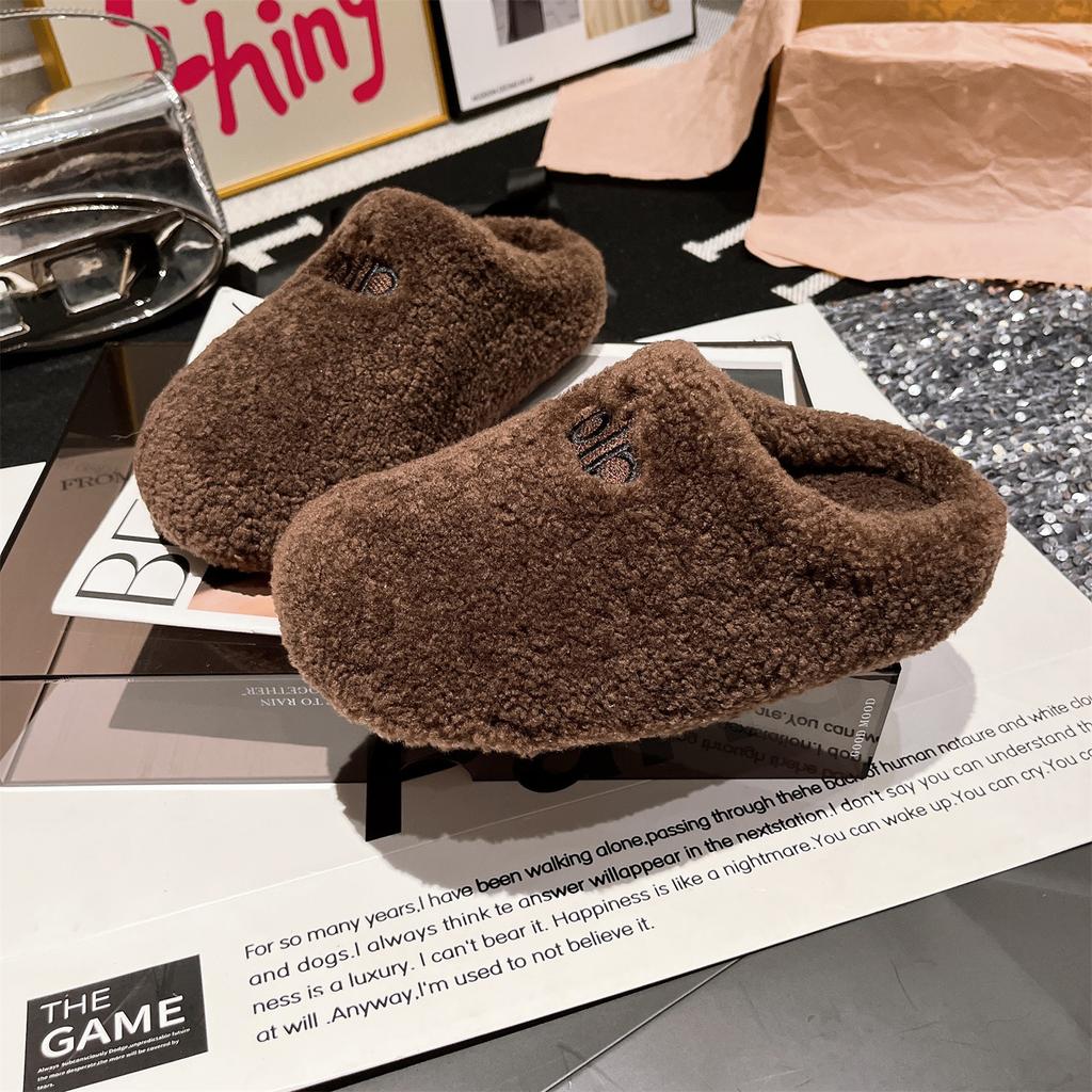 Xiaoxiangfeng bag head half slippers women's outer wear 2025 autumn and winter new thick-bottomed comfortable lazy fluffy cotton slippers tide