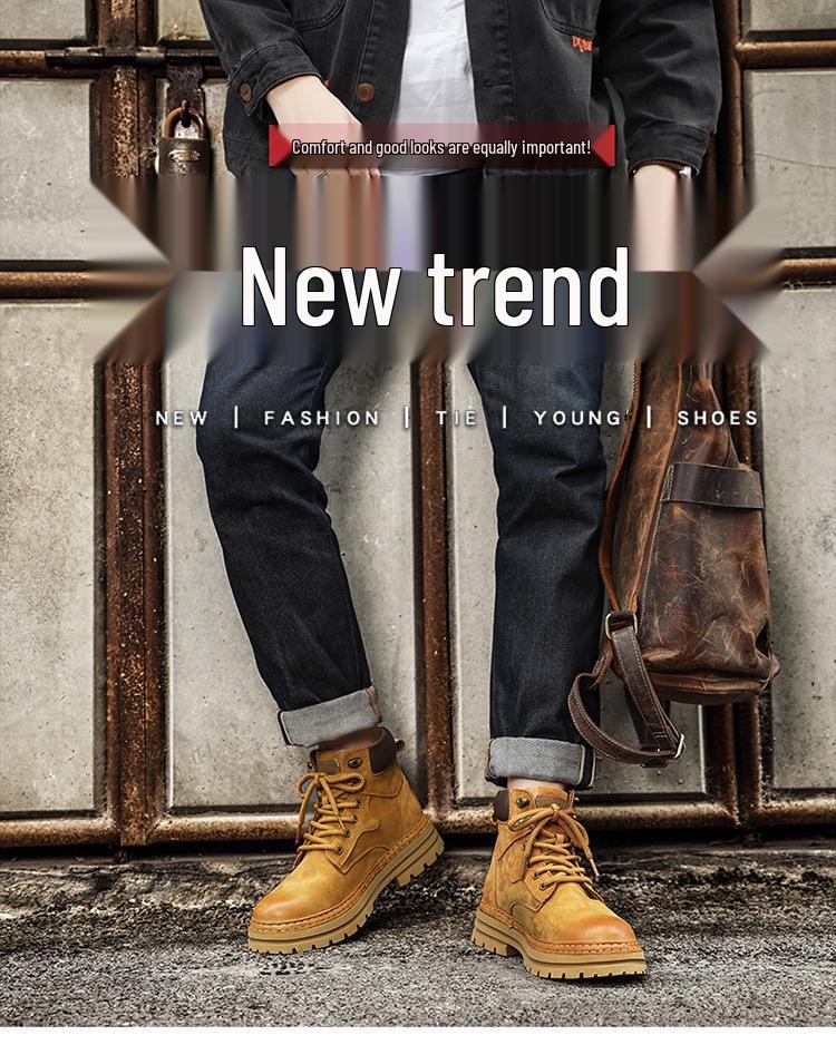 Men's Autumn/Winter Lightweight Breathable British Style High-Top Yellow Pigskin Work Boots