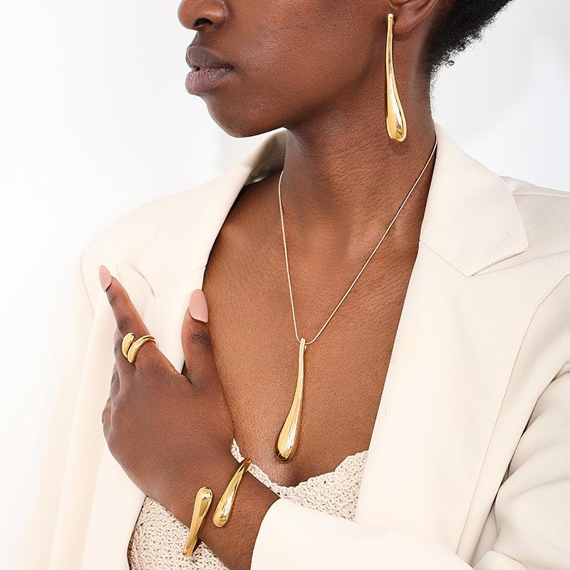 

Персонализированные подвески в виде капли воды, ожерелья, браслеты, кольца, серьги, набор для женщин, панк, золото, цвет меди, металл, новый, хип-хоп, циркон, набор золотой