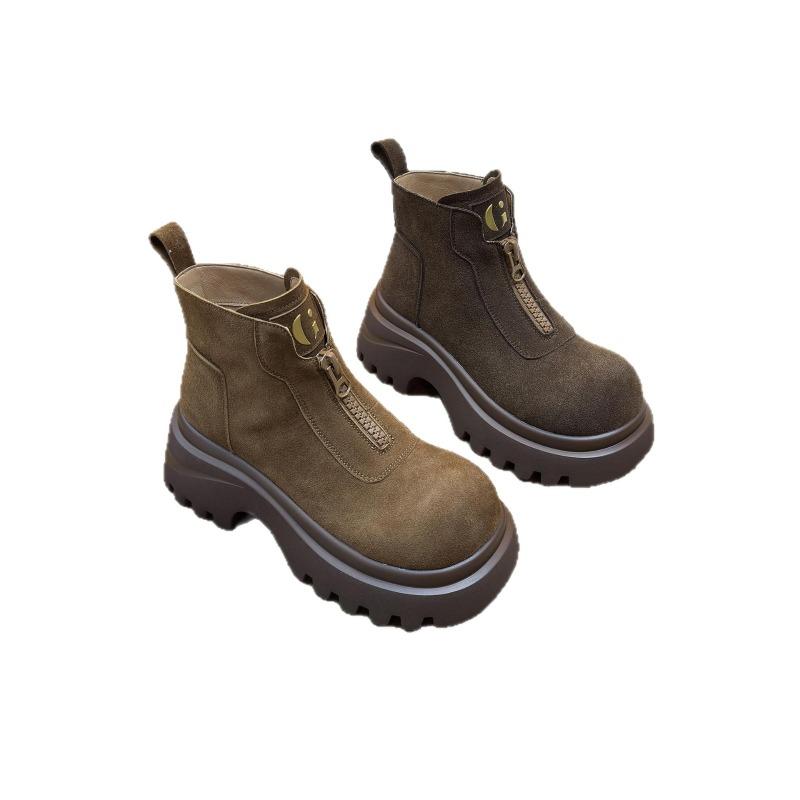 Retro Big-headed Martin Boots for Women's New Small Men, Increase Height and Look Thin, Front Link Locomotive Boots