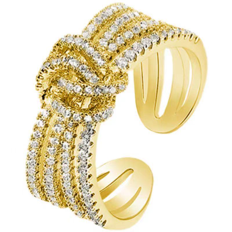 Knot Full Diamond Ring Luxury Hollow Multi-Layer Wide Version Exaggerated Female Niche Design Index Finger Ring Open Ring