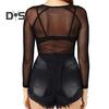 Women Club Top See Through Ultrathin Mesh Long Sleeve Solid Color Soft Breathable Round Neck Pullover Elastic Slim Fit Punk Beach Top