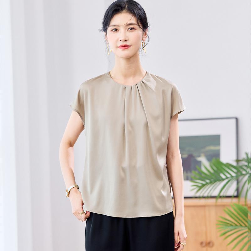 19mm Elastic Double Qiao Spring and Autumn Luxury Fashion Wear Pure Color Light Edition Women's T-shirt