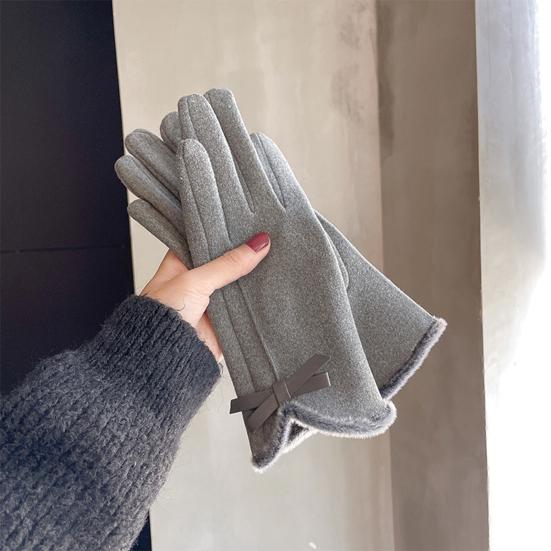 Women Winter Touchscreen Gloves Warm Gloves with Fuzzy Cuffs Bows Thickened Thermal Gloves for Driving Texting Commuting