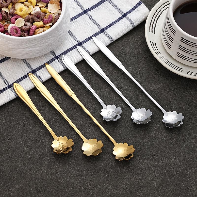 Cherry Blossom Stainless Steel Long Handle Coffee Spoon