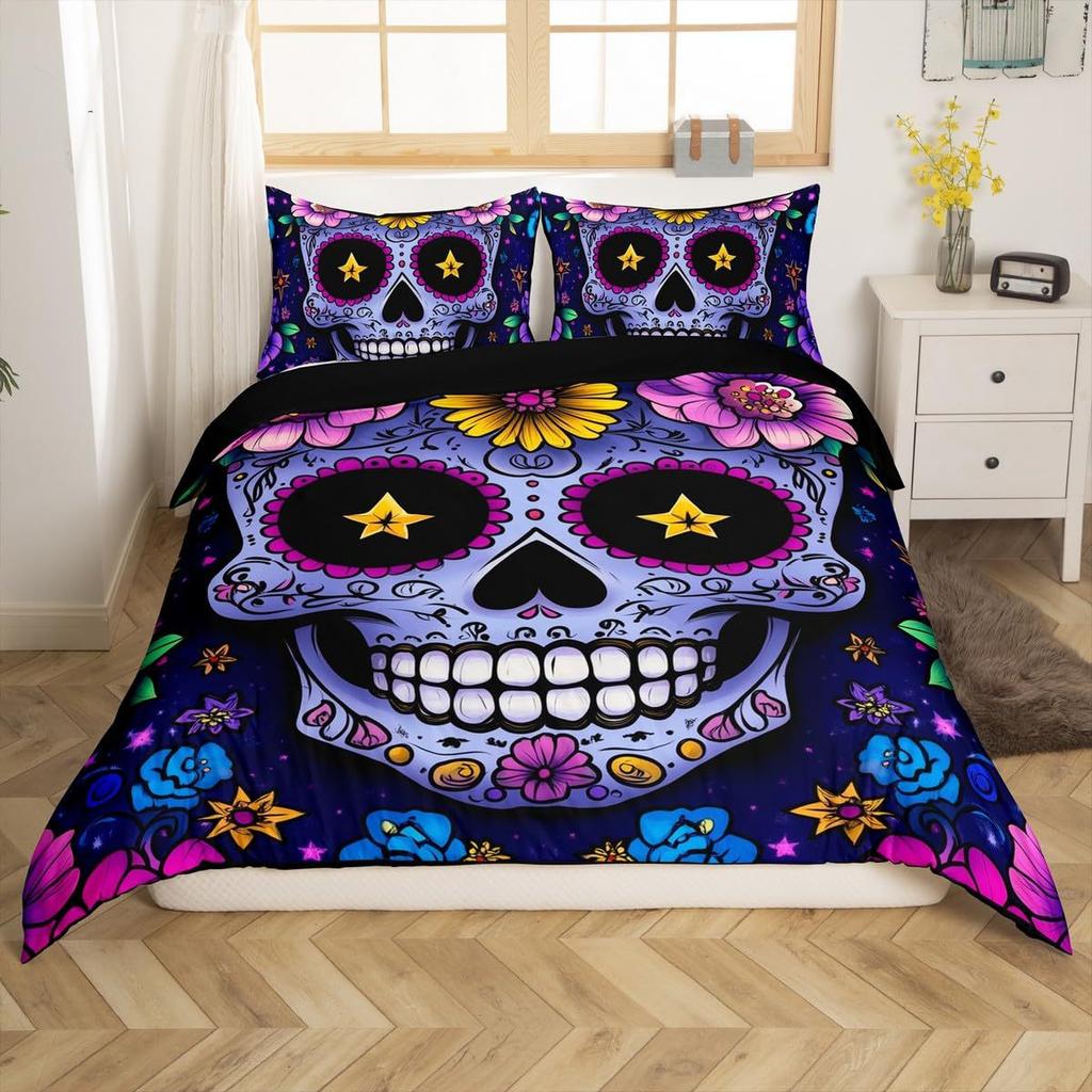 Gothic Skull Flower Three-Piece Digital Printing Bedding