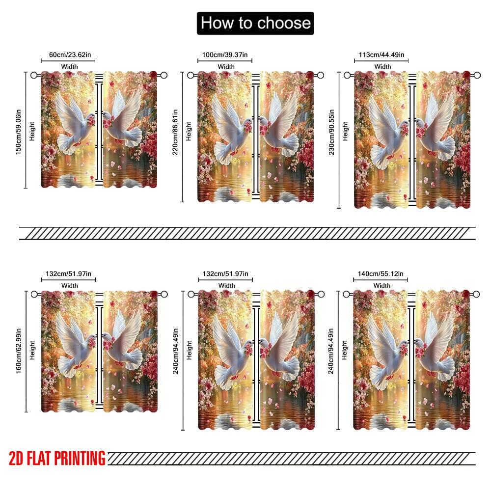 2pcs,2D Plane Printing Print Curtains Petal Kiss Flight 100% Polyester (without Rod) Festive Use for Bedroom, Living Room, Study