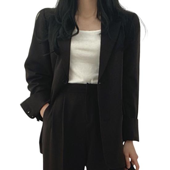 Yousheng Damen Mantelhose Umlegekragen Doppelknopfverschluss Strickjacke Langarmjacke Hohe Taille Gerade Hose Lady Formelles Pendler-Outfit