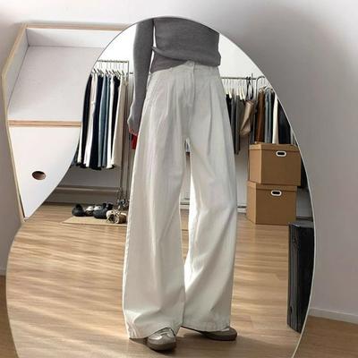 Fashionable Comfortable Loose White Wide Leg Jeans Women's Large Size Muscle Sense High Waist Straight Jeans Trousers Jeans for Women Long Denim Pants