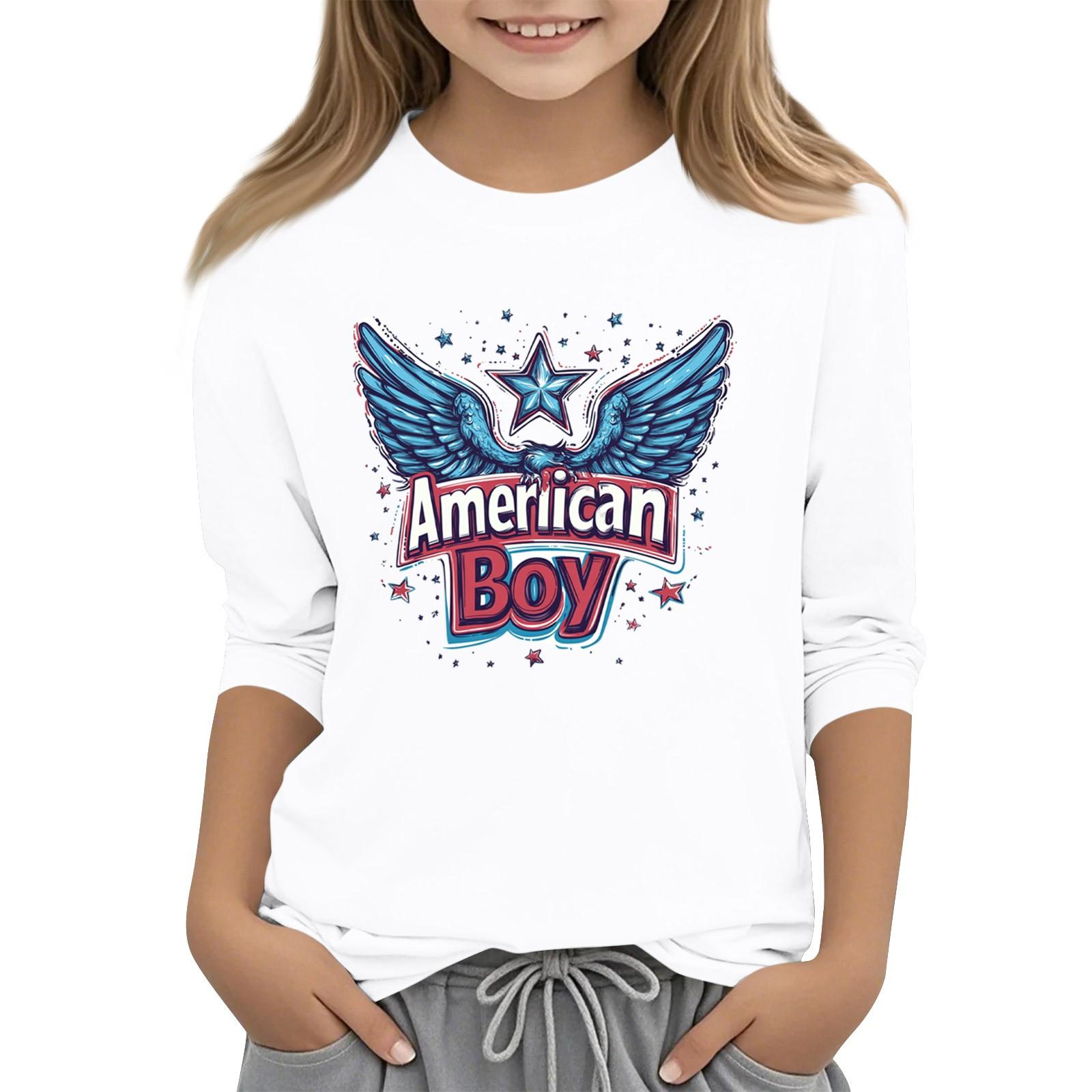 

Детская повседневная футболка с круглым вырезом и принтом «День независимости» с рукавом 3/4 160 белый