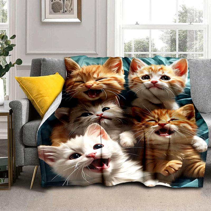 1PC Cute Cat, Cartoon Blanket, All Season Lightweight Home Office Outdoor Nap Multifunctional Blanket