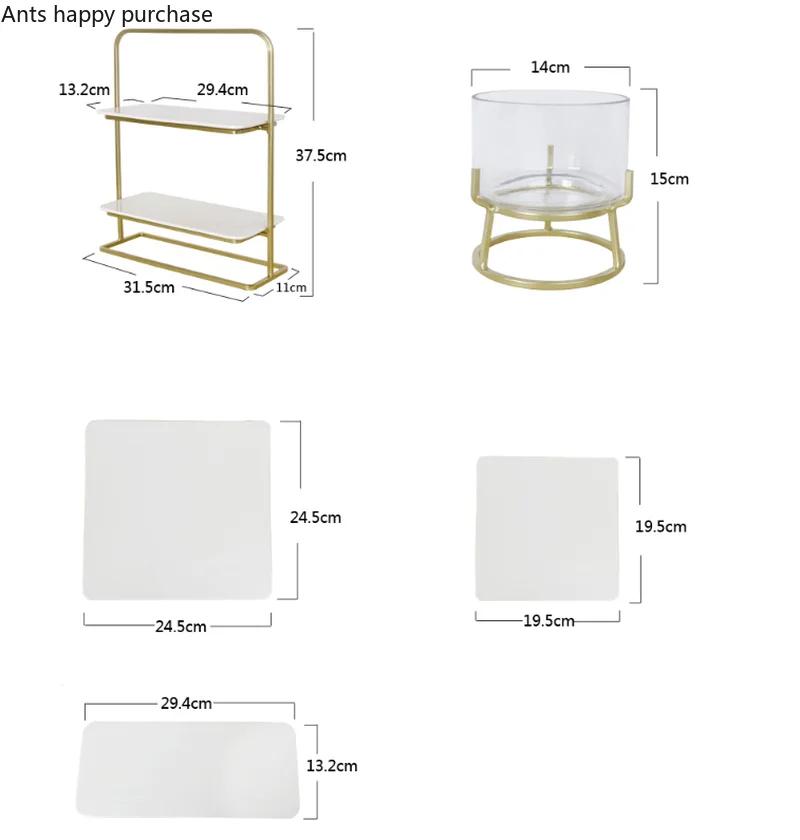 European Style White Ceramics Cake Pan Banquet Golden Metal Display Stand Rectangular Dessert Sushi Plate Decoration Cake Stand