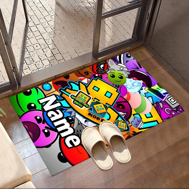 Custom Name Personalized Geometry Dash Print Carpet, Versatile Home Decor Rug, for Playroom, Apartment, Balcony, Entryway, Hallway Gift