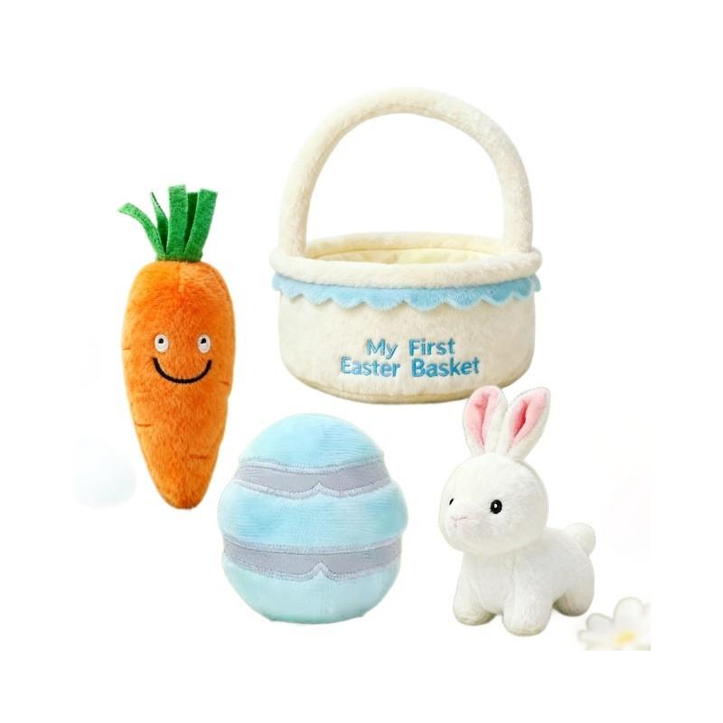 Easter Plush Bunny Toy With Carrot Basket Set For Holiday Decor And Gift Giving