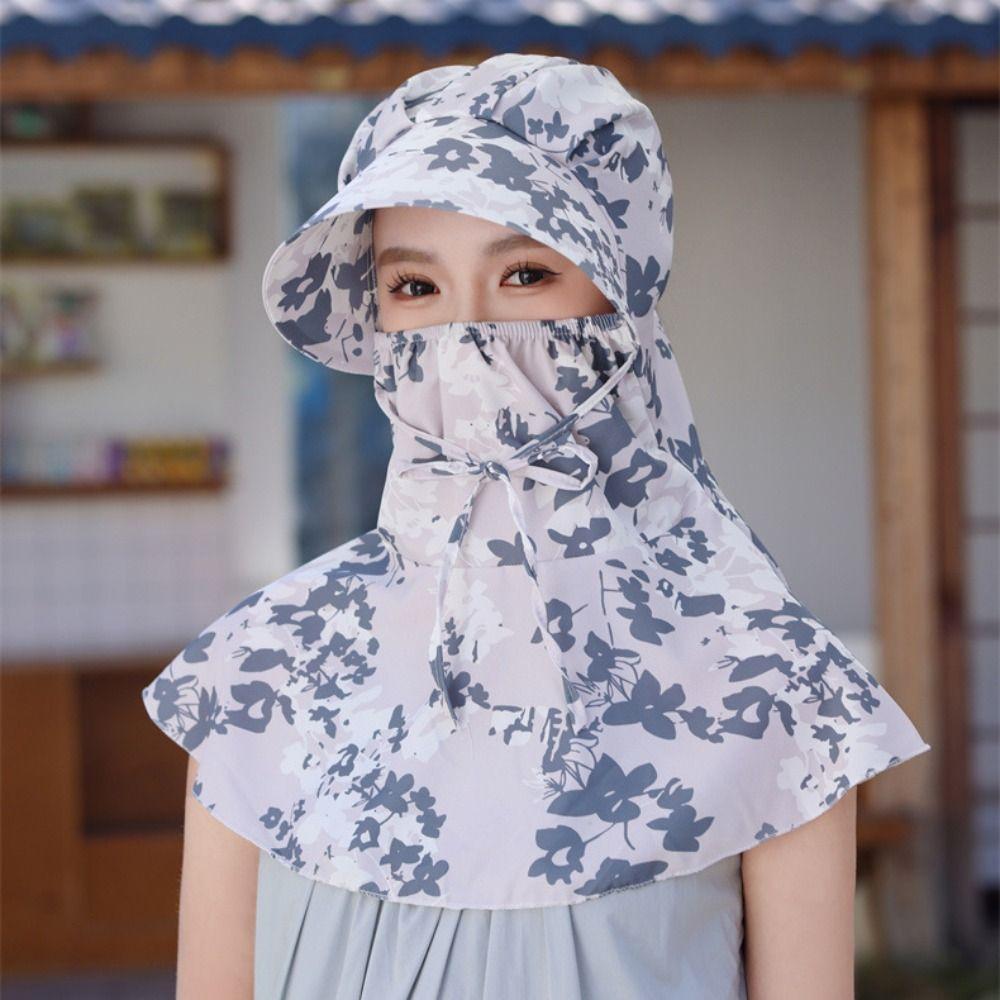Sun Protection Tea Picking Hat Printing Neck Protection Hat Casual Sunshade Shawl Cap  Climbing