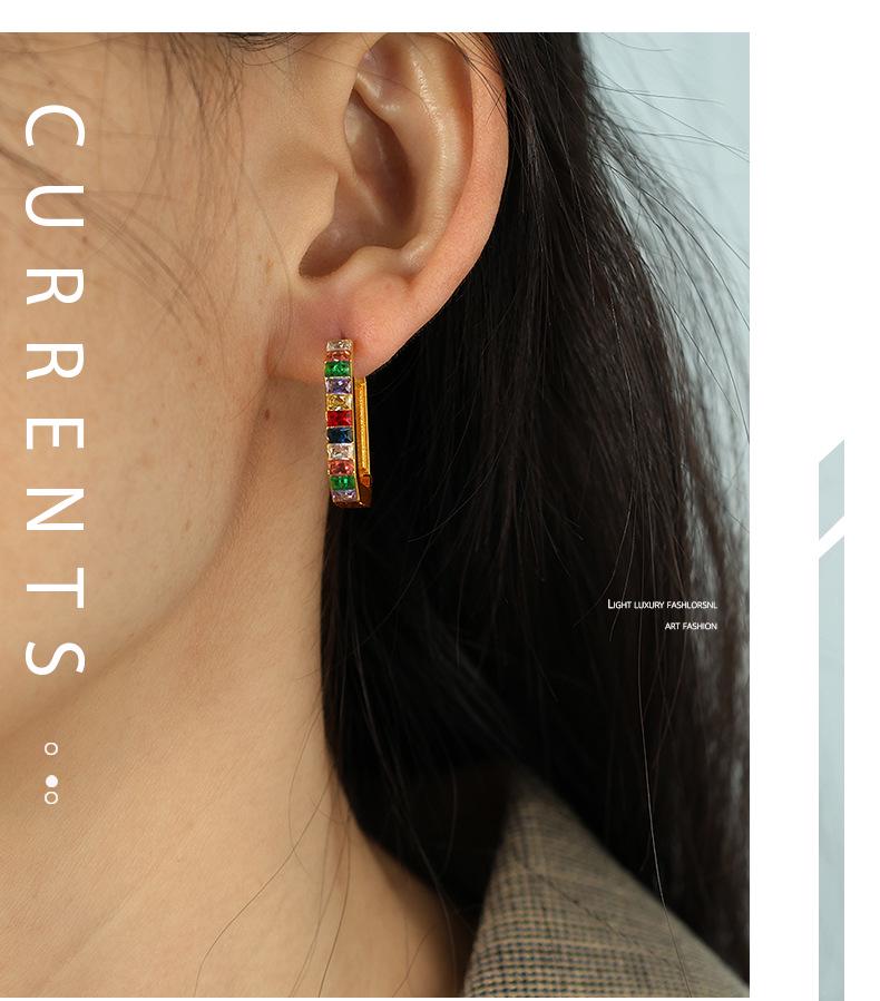 European and American Style Stainless Steel Zirconia Rectangle Earrings for Women
